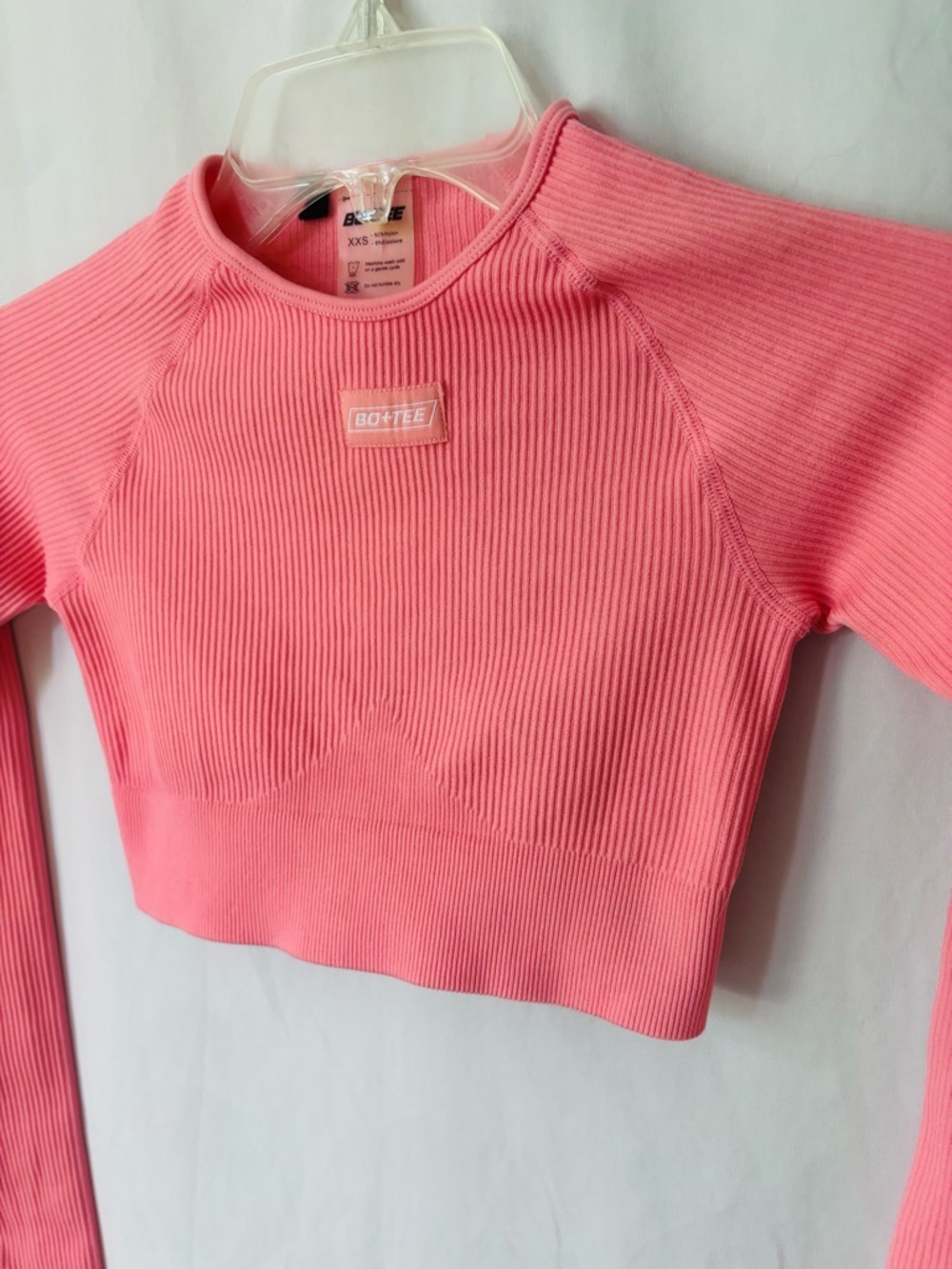 Bo+Tee Ribbed Crop Long Sleeve Top | Coral Pink | XXS
